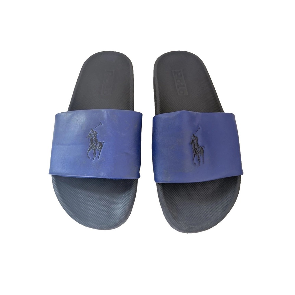 Polo Ralph Lauren Cayson Men's Size 8 D Blue Black Logo Slide Sandals